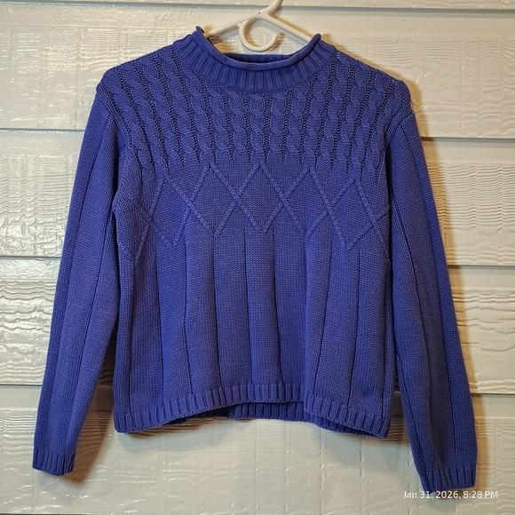 Karen Scott Sweaters - KAREN SCOTT PETITE MEDIUM CROPPED BLUE CABLE KNIT SWEATER‎